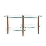 Transparent Oval glass coffee table, modern table in living room Oak wood leg tea table 3-layer glass table - Image 6