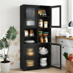 67" Tall Slim Bathroom Storage Cabinet with Fluted Doors, Adjustable Shelf Freestanding Narrow Organizer - Black - Image 8