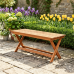 Solid Wood Backless Patio Bench, 2‑Person Rustic Slatted Seat Bench with X‑Frame Legs, Breathable Outdoor Garden Entryway Bench for Dining Plant Stand - Image 3