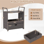 Handwoven PE Rattan Outdoor Bar Cart with Tempered Glass Top & Drawer, 4 Wheels with Brakes Serving Cart for Patio - Image 4
