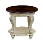 22'' Two Tone Round End Table,Solid Wood Sofa Side Table with Shelf,Living Room Corner Table Easy Assemble,Beige and Espresso Top - Image 11