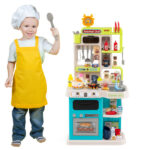 Blue Kids Corner Play Kitchen with Realistic Sounds, Lights & Steam, 95PCS Accessories Pretend Cooking Set for Ages 3+ - Image 3