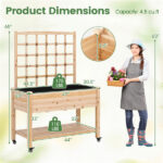 47" Raised Garden Bed with Trellis & Rolling Wheels, Mobile Fir Wood Planter Box for Climbing Plants - Image 6