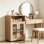 Natural Modern Engineered Wood Bathroom Cabinet with Open Compartment, Anti-Toppling Tall Storage Cabinet with Magnetic Door Catch for Living Room Entryway - Image 8