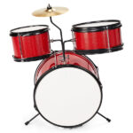 14"x10" 3-Pieces Junior Kids Drum Set Kit Pedal Drum Stick Wrench Drum Stool Red - Image 7
