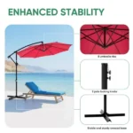 Outdoor Patio Umbrella, 10ft Offset Hanging Patio Umbrella with Aluminum Stand, 8 Ribs, UV Protection for Pool Garden Backyard Market, Red (Shipment from Walmart) - Image 5