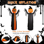 10ft Inflatable Halloween Decor with Rotatable Head Pumpkin Ghost in Cape, 6 Built-in LED Lights, Black & Orange, 12V 2000mA US Power Adapter - Image 3