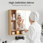 2 in 1 Mirrored Bathroom Wall Cabinet, Space-Saving Medicine Cabinet with Hidden Storage & Shelves - Natural - Image 6