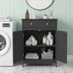 Black particleboard with melamine veneer, 60*30*80cm, double doors, single drawer, bathroom vanity - Image 5