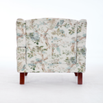 Modern Accent Chair with Retro Wood Legs, Comfy Upholstered Armchair, Floral Design Single Sofa Chair for Living Room Bedroom Office - Floral Blue Bird - Image 8