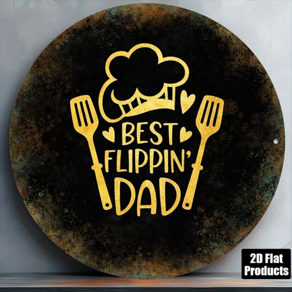 40305204-1c41-4629-83f9-918bbb7356a5.png CIFbuy 1pc 2D Flat Round Sign Best Flippin Dad Retro Plaque, "Retro Plaque, 8x8in Kitchen Barbecue Decor" Decor, Father's Day Gift for Dad Garage Bar W TikTok, Tok, temu Self-pickup Logiarics - Image 1