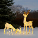 3-Piece Lighted Christmas Reindeer Family Set Outdoor Decorations, Weather Proof Deer Family Set of 3 Christmas Ornament Home Decor Pre-lit 280 LED Warm White Lights, White - Image 9
