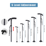 2 Pack 5-Levels Adjustable Height Walking Stick Portable Foldable Cane Travel Camping Hiking Walking Cane w/LED Light (US Logistics For USPS/DHL/Fedex/UPS. No designated logistics accepted TK/TMEU only For self-pickup - Image 2