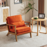 Mid-Century Modern Accent Chair with Wooden Frame - Oak Armrest, Linen-Cotton Burnt Orange Upholstery, Single Seater Lounge Chair for Living Room (Weight Capacity 330LBS) - Image 23
