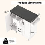 White Kitchen Island Cart with 4 Drawers & 2 Cabinets, 5 Universal Casters with Brakes​ - Image 3