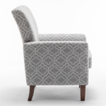 Patterned Polyester Blend Armchair, Solid Birch Wood Frame with Brown Tapered Legs, Foam Padded Accent Chair with Trim Detail for Living Room Office - Image 4