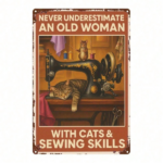 CIFbuy Vintage Sewing Machine & Cat Metal Wall Art, Rustic Retro Iron Sign, Never Underestimate An Old Woman With Cats, 2D Flat 8x12 In TikTok, TikTok, er Underestimate An Old Woman With Cats Self-pickup Logiopics - Image 7