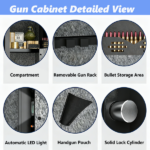 52" Tall Black Rifle Safe, Biometric & Keypad Lock, Adjustable Gun Racks with Built-in Alarm System, Pre-Assembled - Image 7
