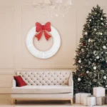 36in Pre-lit Outdoor Christmas Wreath Decoration, Lighted Metal Wreath with Red Bow, Remote Control LED Lights with Timer, for Front Door Gate Wall Indoor Outdoor Holiday Party, White - Image 8