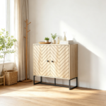 31.5" Modern Buffet Cabinet, Adjustable Shelf, Steel Base, 2 Chevron Doors Sideboard - Image 5