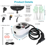 Multi-Surface Steam Cleaning Machine 6 Steam Output Settings Complete Accessory Kit Nylon Steel Brushes Glass Scraper Extension Wand, 1200ml Water Tank Fold Carry Handle for Home Car Cleaning - Image 11