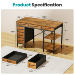 47 Inch Computer Desk with Fabric Drawers & Storage Shelves,Small Home Office Desk Study Table for Home office Bedroom,Rust - Image 4