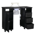 Black relief particle board tempered glass 141*50*112cm three doors and two drawers fanless nail table - Image 19