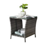 Outdoor Patio Wicker Side Table, Square End Table Bistro Coffee Table with Glass Top Storage Shelf for Porch Garden Backyard Grey SAME AS 19215985 - Image 16