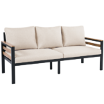GO 4-Piece Outdoor Furniture Sofa Set for 5 People with Acacia Wood Armrests, Patio Conversation Set with Removable Cushion and Solid Wood Coffee Table for Garden,Beige - Image 6