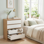 Handle-Free 4-Drawer Storage Cabinet Color-Block Drawer Dresser 23.62*14.96*30.71in Wood-Tone Cabinet Body + White Drawer Fronts - Image 11