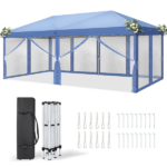 Same Code 24768999 10x20 ft Blue Pop Up Canopy Tent, Instant Folding Shelter with 6 Mesh Panels, 2 Doors & 4 Mesh Windows, 28/22mm Powder Coated Iron Legs, 10x20mm Reinforced Crossbar, 210D Oxford Fabric Outdoor Foldable Canopy with Carry Bag, Without Sandbags - Image 2