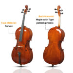 Full Side 4/4 Natural Color Spruce Panel Cello Tiger pattern process with Bag Bow Rosin Bridge Strings - Image 6