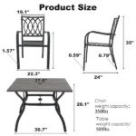 5‑Piece Outdoor Patio Dining Set, 4 Metal Chairs (350 lbs Capacity), 37.8" Square Wood‑Grain Metal Table w/ Umbrella Hole,Rustproof, Ergonomic Slat Design, 30‑Min Quick Assembly, Ideal for Garden - Image 7