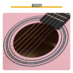 Pink 41-inch Dreadnought barrel-shaped cutaway acoustic guitar with pick, strings, capo, gig bag, tuner, wrench tool, and shoulder strap - Image 10