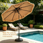 10ft Double Tier Hawaiian Tiki Patio Umbrella with Push Button 30° Tilt & Crank Lift, 8 Metal Ribs PE Thatch Tropical Outdoor Shade Canopy Ventilated Top for Backyard Poolside Brown - Image 7