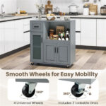 Gray Kitchen Island Cart with Microwave Shelf, Drawer & 2-Door Cabinet, 360° Swivel Casters - Image 11
