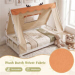 Twin Size Montessori House Floor Bed with Removable Canopy Tent, Solid Wood Kids Bed with Guardrails - White - Image 10