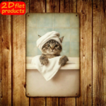 CIFbuy Cute Little Cat Bathing Metal Plaque Sign 2D" Flat Unframed, UV Resistant Outdoor Indoor Decor 7.87*11.81 I Sign 2D ikTok, Sign 2D ikTok, t Self-pickup Logiopics - Image 4