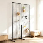 2-Pack 2' x 5.6' Gridwall Display Tower, Double-Sided Floorstanding Rack with T-Base & Clips - Image 4