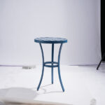Outdoor Round Side Table, Small Metal Table Patio End Table Coffee Bistro Table for Indoor Outdoor, Navy Blue - Image 7