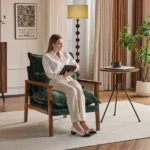 Cloud Shaped Indoor Leisure Chair with Solid Wood Armrest & Solid Wood Frame, Chenille Fabric Accent Chair with Lumbar Pillow, Single Sofa Chair Dark Green - Image 22