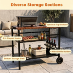 Stainless Steel Outdoor Grill Prep Table with Storage Cabinet Spice Rack & Tool Hooks, Rolling Portable BBQ Cooking Cart Lockable Wheels Heavy Duty Metal Frame for Backyard Patio Pizza Serving Station Black Brown - Image 9