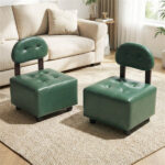Set of 2 Stackable Small Rolling Stools with Brake Wheels, Compact Shoe Changing Footrest for Entryway - Image 3