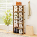 7-Tier Double-Row Shoe Rack with Adjustable Shelves, Anti-Tipping Narrow Storage Rack for Entryway Closet-Natural - Image 9