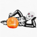 7ft Inflatable Halloween Decor with Lying Skeleton, 7 Built-in LED Lights, Black & White, 12V 1250mA US Power Adapter - Image 3