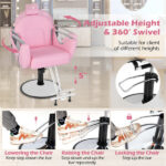 360° Swivel Reclining Barber Chair, Ergonomic Salon Chair with Hydraulic Pump (Pink) - Image 3