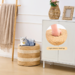 Handmade Woven Foot Stool Natural Water Hyacinth Ottoman for Home Decor & Seating White - Image 5