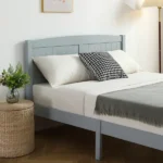 Full Single Bed Frame Vertical Striped Decorative Curved Headboard and Footboard Bed Frame Painted + Melamine Veneer & Pine + MDF Wood Bed 77.8*56.54*37.8in Grey - Image 13
