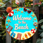 CIFbuy Welcome To The Beach Metal Sign 8x8 Inch Vintage Seaside Vacation Decor, Coastal Summer Wall Art Plaque, Round Home Decoration TikTok, TikTok, Self-pickup Logiopics - Image 6