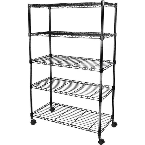 41c7aeb5-9bb0-45e0-9d21-183b2f3077da.png 5-Tier Wire Storage Shelves, 30" D x 14" W x 63" H,1250 lb Load Capacity, Black - Image 1